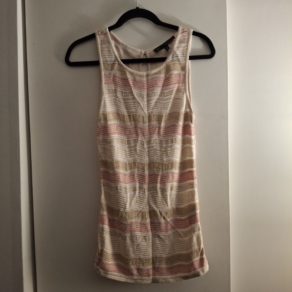 White House Black Market Cream and Pink Crochet Tank Top